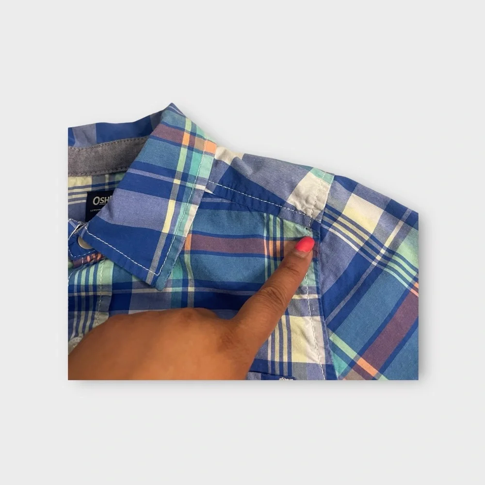Oshkosh Blue Tone Plaid Button Up Shirt